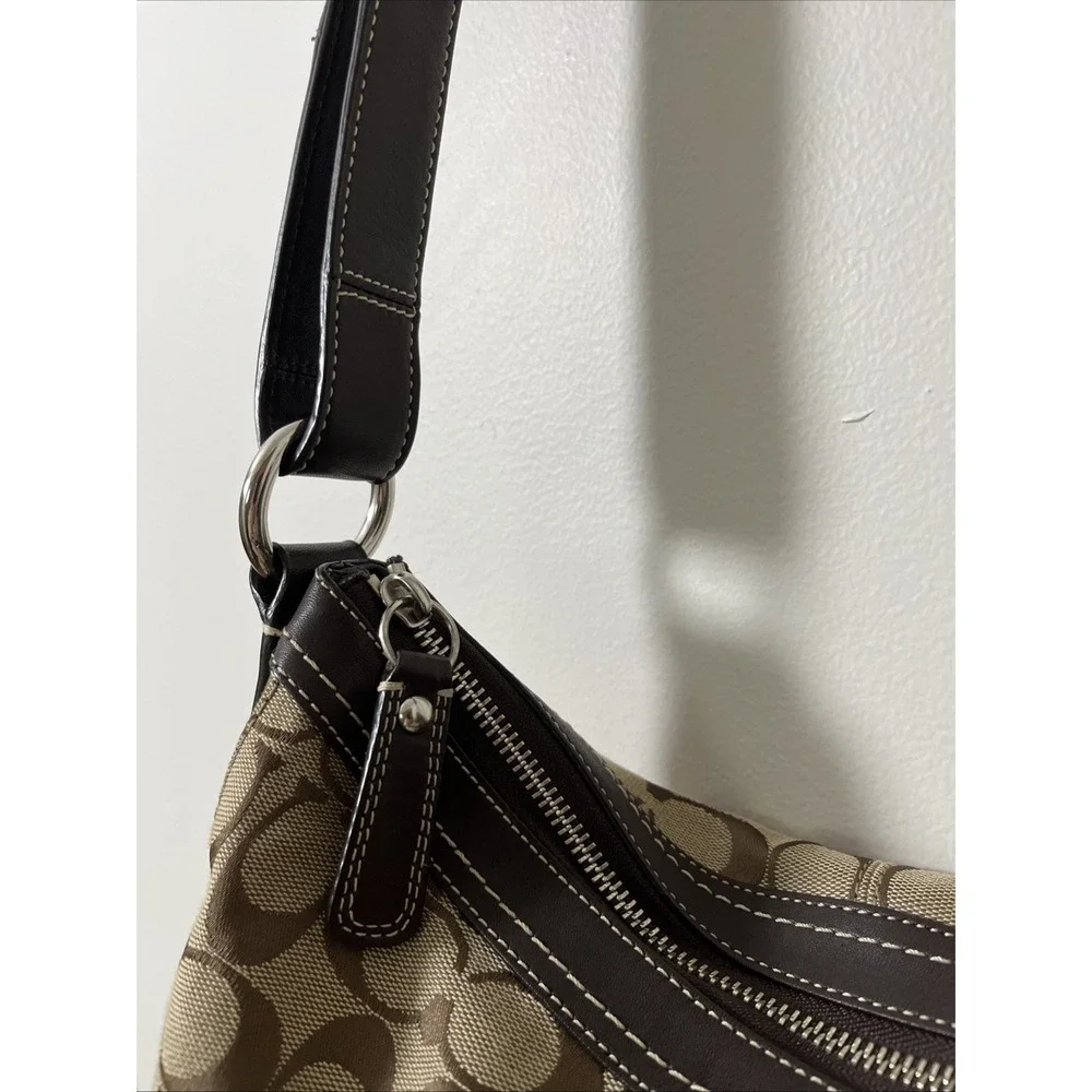 Coach Shoulder Bag Xbody Signature Chelsea Khaki Brown Jacquard Leather Silver